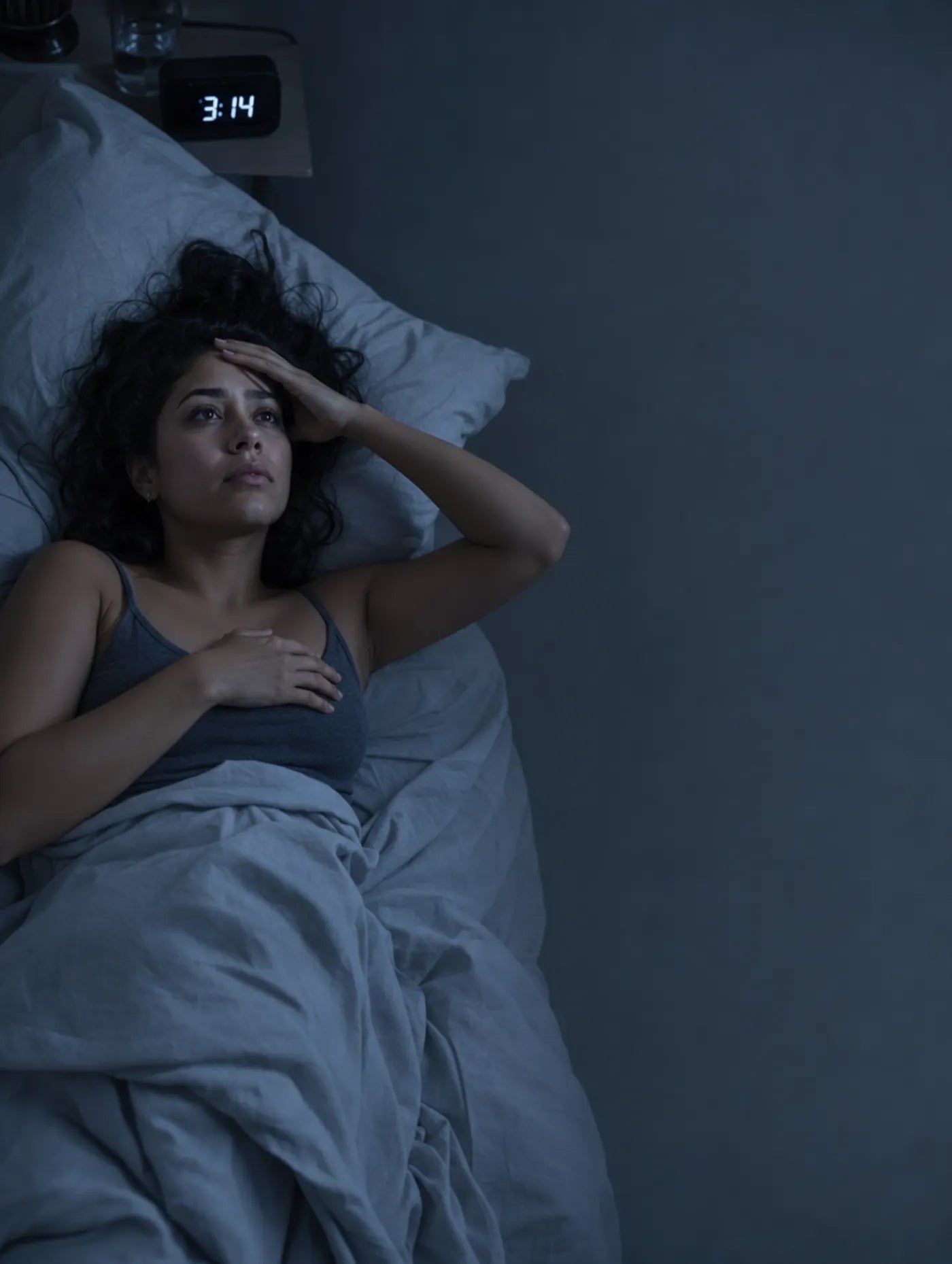 Mujer despierta a las 3 AM mirando el techo